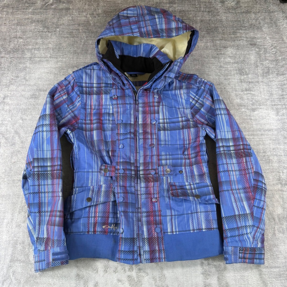 Oakley Jacket Womens XS Blue Plaid Vintage Y2K Snow Hooded Ski Snowboard Parka